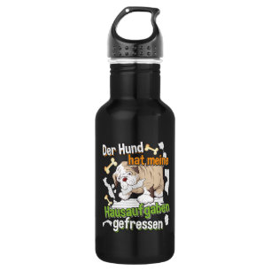 Hond heeft mijn huiswerk opgegeten - Duits citaat  Waterfles