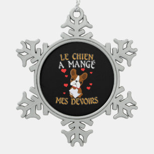 Hond Heeft Mijn Huiswerk Opgegeten - Franse Quote Tin Sneeuwvlok Ornament