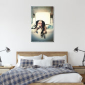 Hond helpt bij het wassen canvas afdruk (Insitu (Slaapkamer))