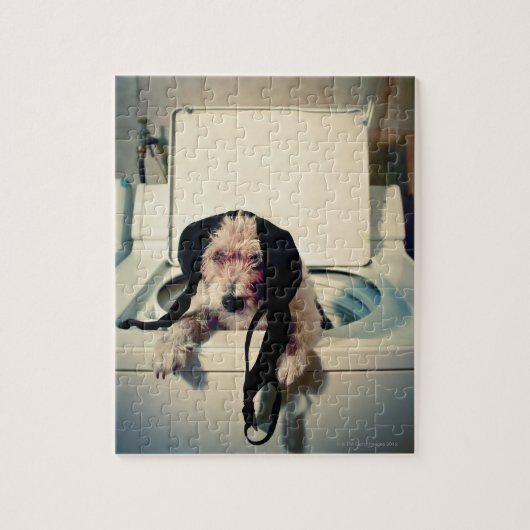 Hond helpt bij het wassen legpuzzel (Verticaal)