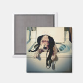 Hond helpt bij het wassen magneet (Voorkant / Achterkant)