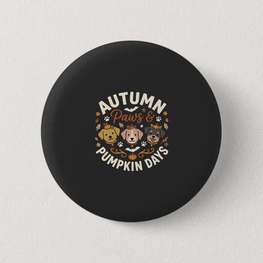 Hond Herfst Pompoen Pootjes Ronde Button 5,7 Cm (Voorkant)