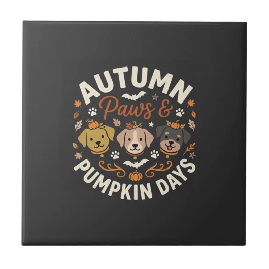 Hond Herfst Pompoen Pootjes Tegeltje (Voorkant)