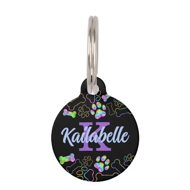 Hond Holografische Ombre Rainbow Monogram Pet ID T Huisdierpenning (Voorkant)