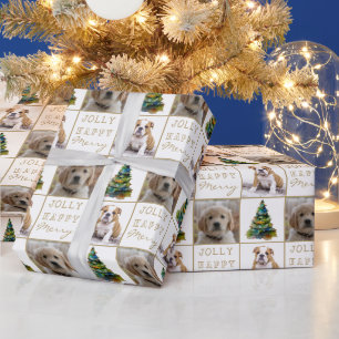 Hond huisdier 2 foto's kerstboom aquarel cadeaupapier