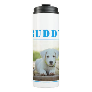 Hond huisdier blauw naam en foto gepersonaliseerd thermosbeker