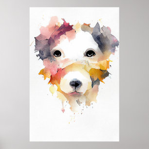 Hond Huisdier Dier Natuur Waterverf Kunst Schilder Poster