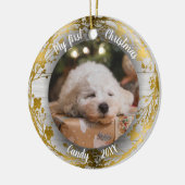 Hond Huisdier Eerste Kerstfoto Kransen Gouden Foli Keramisch Ornament (Links)