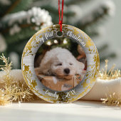 Hond Huisdier Eerste Kerstfoto Kransen Gouden Foli Keramisch Ornament