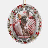 Hond Huisdier Eerste Kerstfoto Rode Berry Krans Keramisch Ornament (Links)