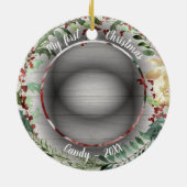 Hond Huisdier Eerste Kerstfoto Winter Krans Keramisch Ornament (Achterkant)