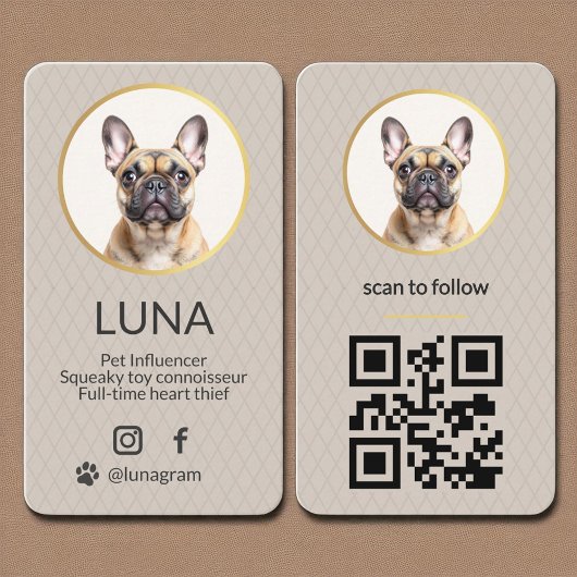 Hond Huisdier Elegante Foto Goud Social Media QR C Visitekaartje