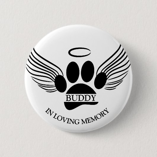 Hond Huisdier Engel Vleugels Memorial Custom Naam Ronde Button 5,7 Cm (Voorkant)