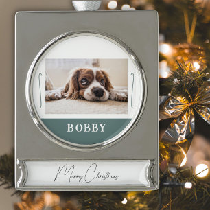 Hond huisdier foto minimalistische vrolijk kerstfe verzilverd banner ornament