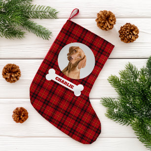 Hond huisdier foto rode tartan geruit aangepaste n kleine kerstsok