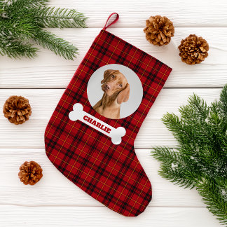 Hond huisdier foto rode tartan geruit aangepaste n kleine kerstsok