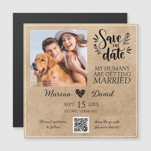 Hond Huisdier Foto Rustiek Save the Date Qr code B (Voorkant / Achterkant)