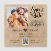 Hond Huisdier Foto Rustiek Save the Date Qr code B (Voorkant)