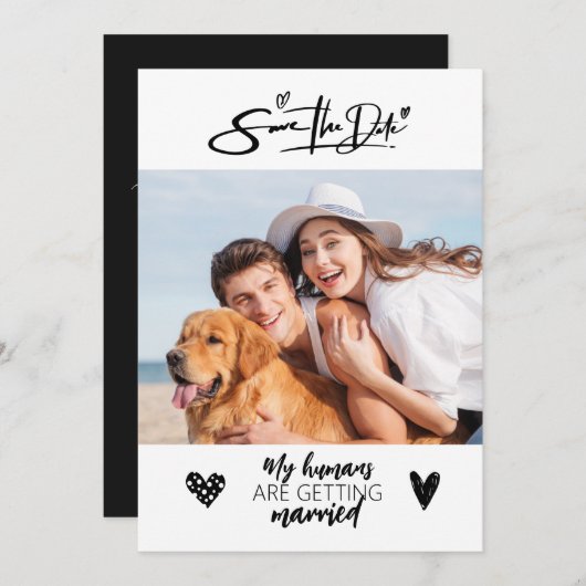 Hond huisdier foto rustieke bewaar de datum zwart  kaart (Voorkant / Achterkant)