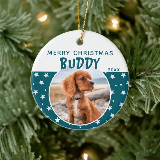 Hond Huisdier Foto Vrolijk Kerstster Patroon Keramisch Ornament (Boom)