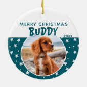 Hond Huisdier Foto Vrolijk Kerstster Patroon Keramisch Ornament (Achterkant)