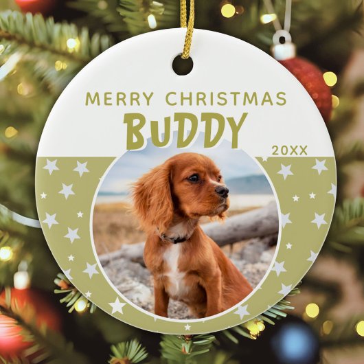 Hond Huisdier Foto Vrolijk Kerstster Patroon Keramisch Ornament