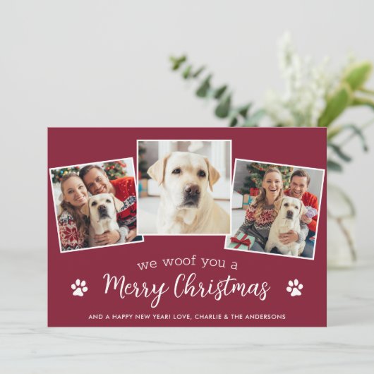 Hond Huisdier Fotocollage Gepersonaliseerde Vrolij Feestdagenkaart (Staand voorkant)