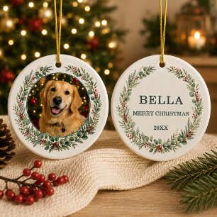 Hond huisdier kerst gepersonaliseerde foto keramisch ornament