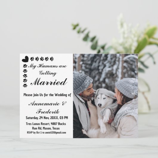 Hond huisdier liefhebber bruiloft uitnodiging (Staand voorkant)