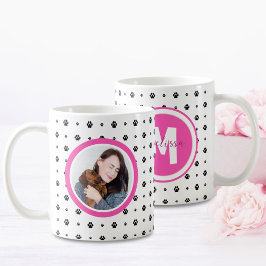 Hond Huisdier Monogram Foto Paw Print Hot Pink Koffiemok