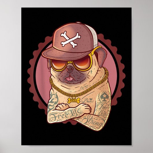 Hond, Huisdier, Tattoo, Rap _ Pug, Rapper T-shirt Poster (Voorkant)