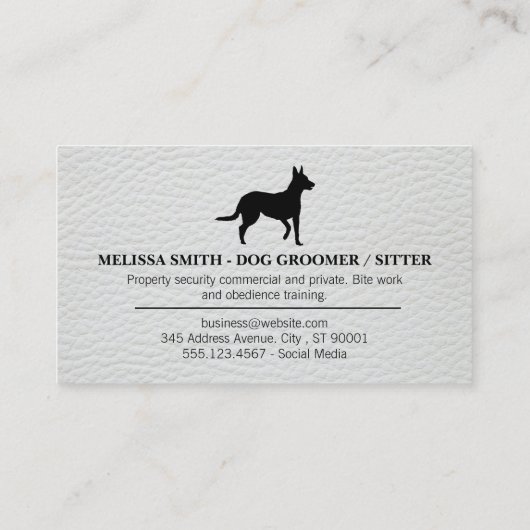 Hond Icon en poten Witte leren Elite Visitekaartje (Achterkant)
