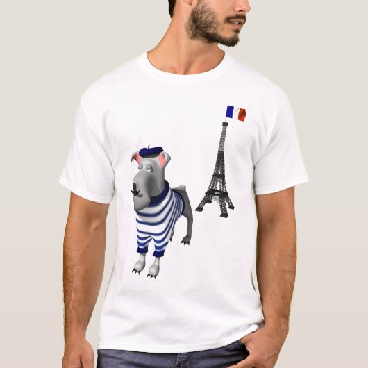 Hond in Beret voor Eiffeltoren T-shirt (Voorkant)