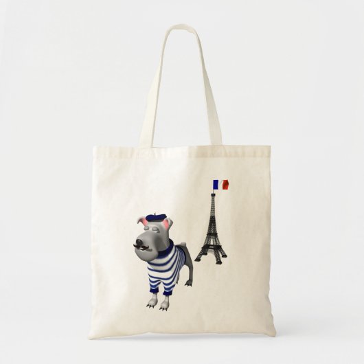 Hond in Beret voor Eiffeltoren Tote Bag (Voorkant)