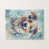 Hond in blauw mozaïek legpuzzel (Horizontaal)
