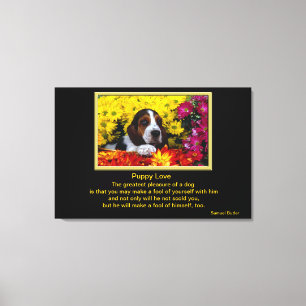 Hond in bloemen canvas afdruk