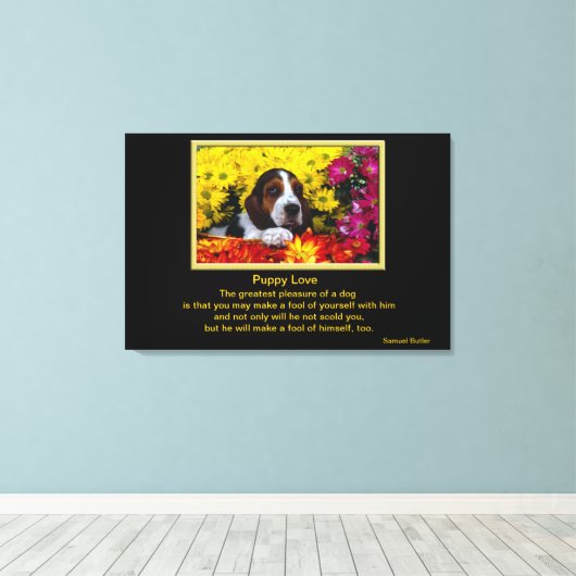 Hond in bloemen canvas afdruk (Insitu (Houten vloer))