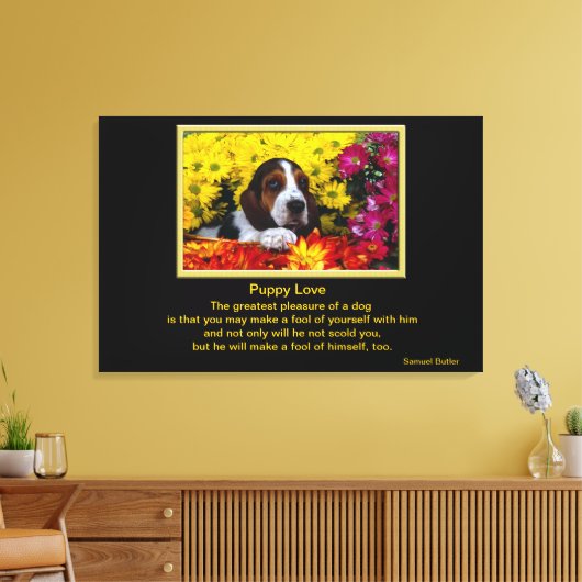 Hond in bloemen canvas afdruk (Insitu (Woonkamer))