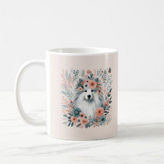 Hond in bloemen koffiemok (Links)
