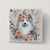 Hond in bloemen vierkante button 5,1 cm (Voorkant)