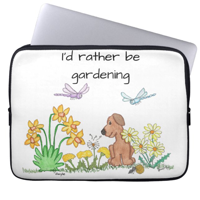 Hond in bloementuin laptop sleeve (Voorkant)