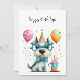 Hond in Bril en Feesthoed Verjaardag Kaart