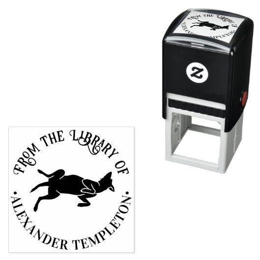 Hond in buik wrijven positie bibliotheek boek naam  zelfinktende stempel (In situ)