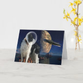 Hond in de ruimte UFO Planeten Verjaardag Kaart (Gele Bloem)