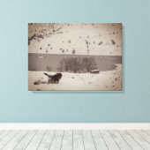 Hond in de Sneeuw Canvas Print (Insitu (Houten vloer))