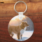 Hond in de Sneeuw Wintertafereel Sleutelhanger (Voorkant)