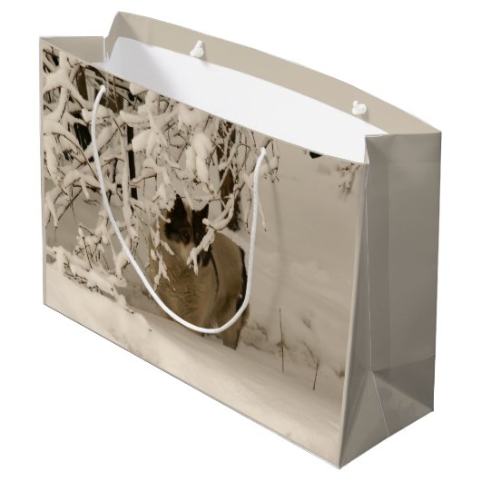 Hond in de winter groot cadeauzakje (Achterkant Gekanteld)