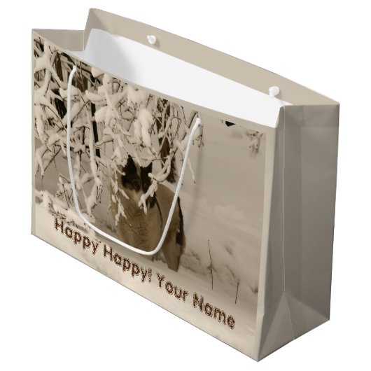 Hond in de winter groot cadeauzakje (Voorkant Gekanteld)