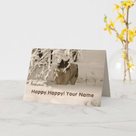 Hond in de winter kaart (Gele Bloem)