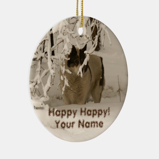 Hond in de winter keramisch ornament (Rechts)